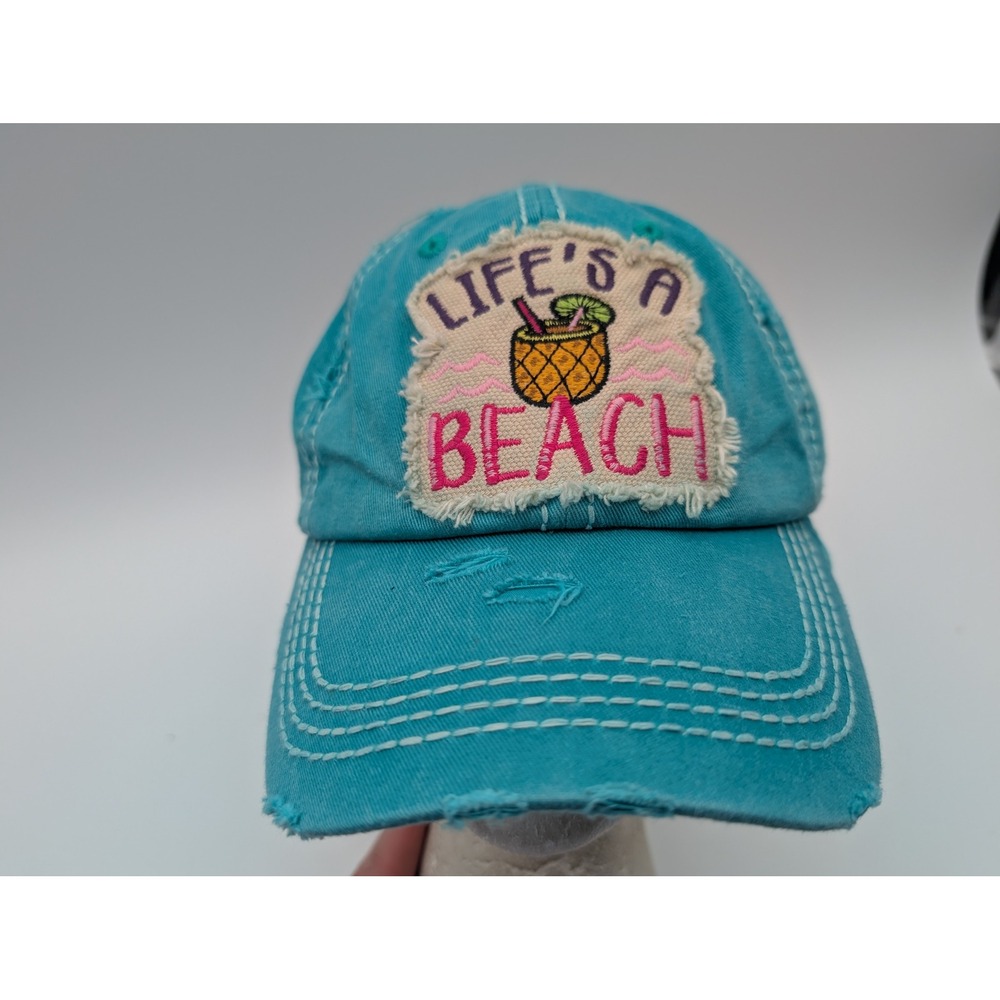 KBETHOS Vintage Lifes A Beach Teal Distressed Baseball Cap Hat Pineapple Patch